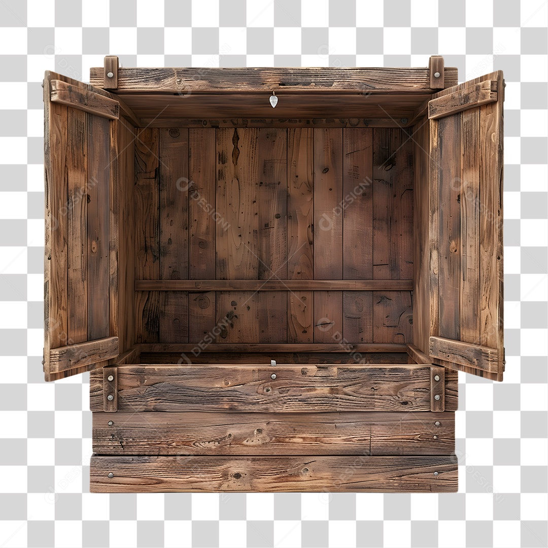 Janela Aberta de Madeira Elemento 3D para Composição PNG Transparente