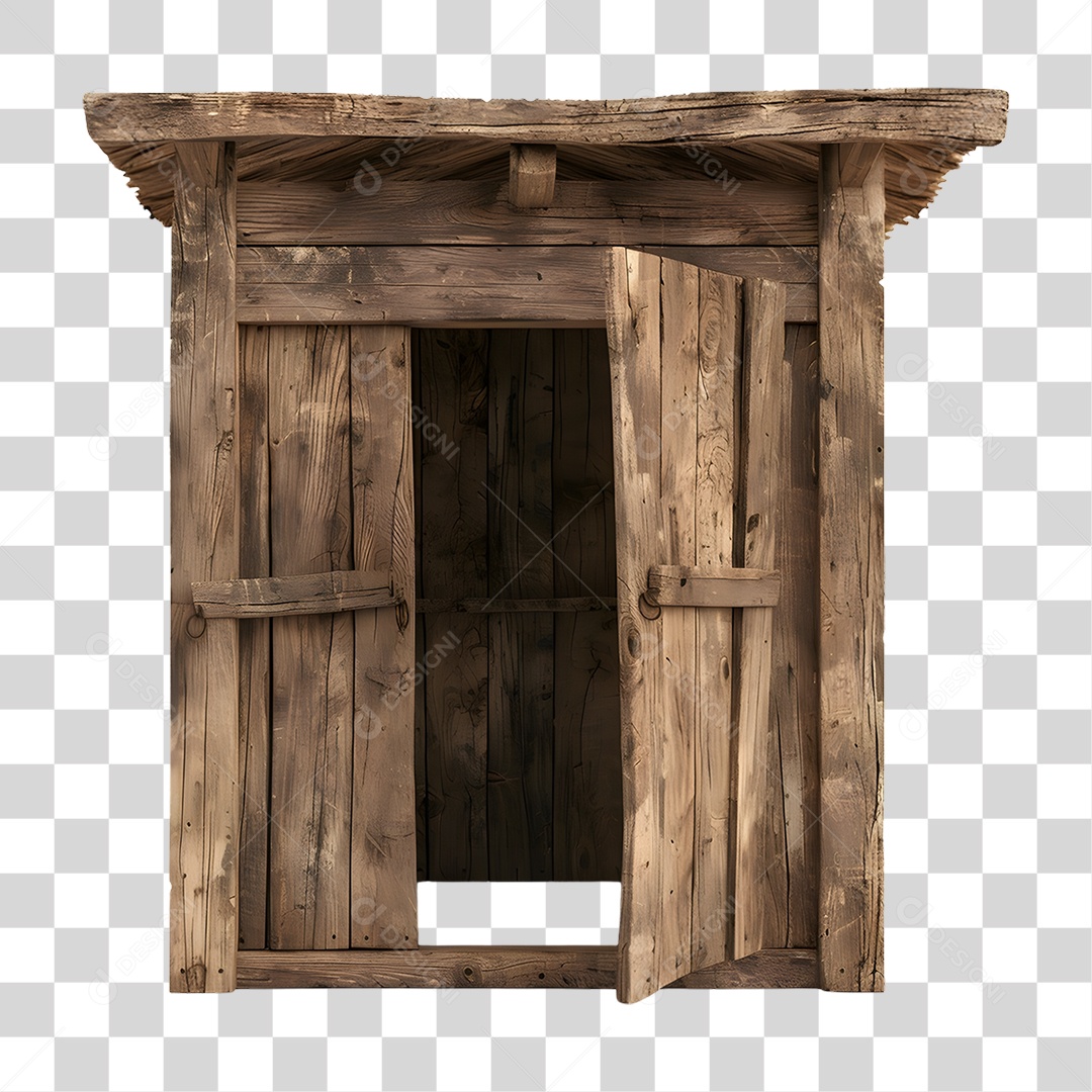 Janela Aberta de Madeira Elemento 3D para Composição PNG Transparente