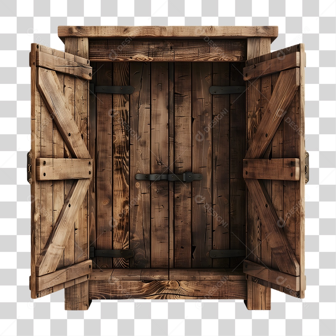 Janela Aberta de Madeira Elemento 3D para Composição PNG Transparente