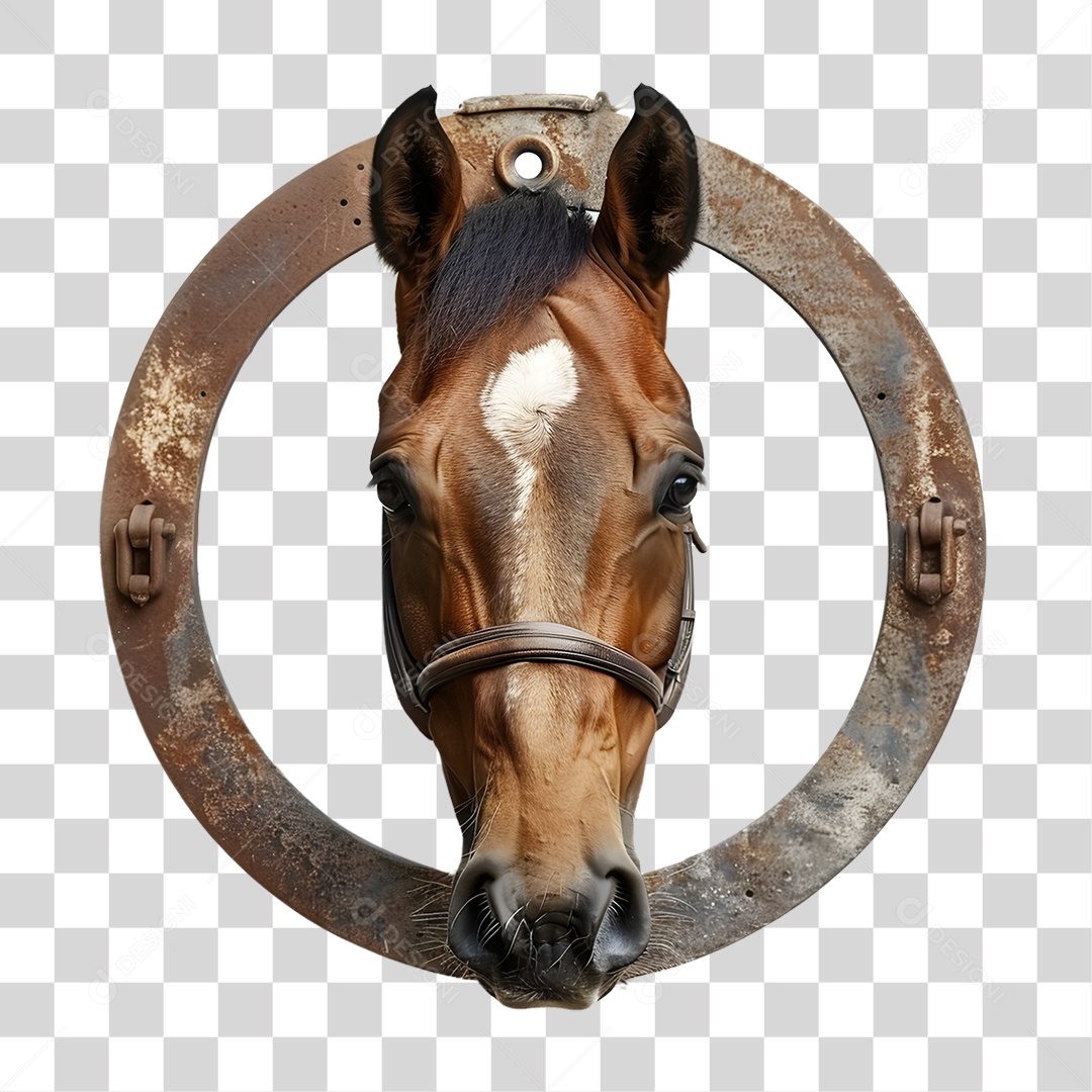 Ferradura de Metal com Imagem de Cavalo PNG Transparente