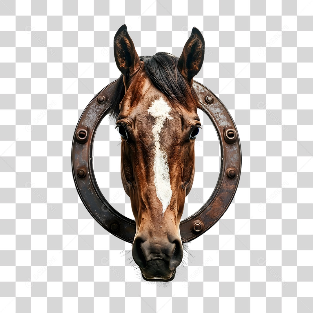 Ferradura de Metal com Imagem de Cavalo PNG Transparente