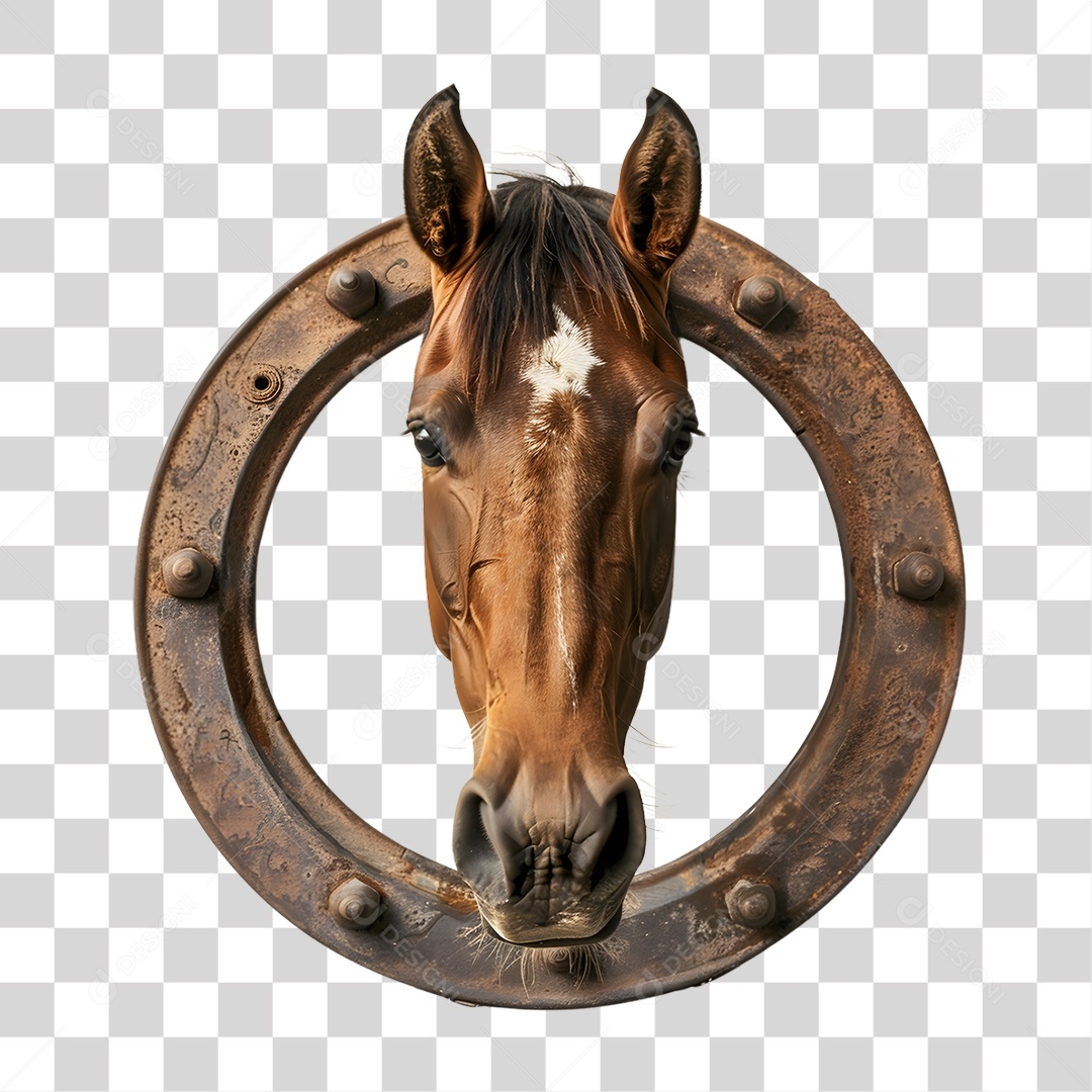 Ferradura de Metal com Imagem de Cavalo PNG Transparente