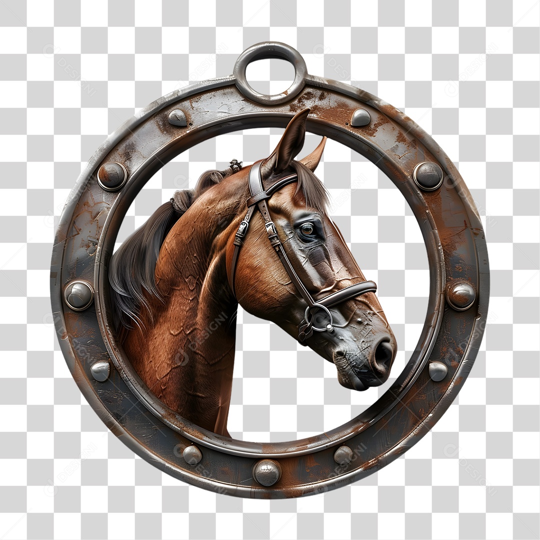 Ferradura de Metal com Imagem de Cavalo PNG Transparente