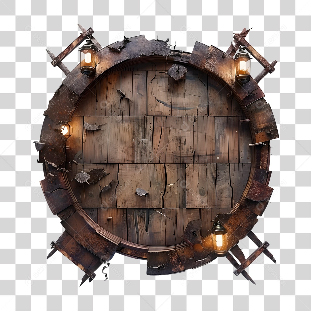 Placa de Madeira Circular Redonda Irregular PNG Transparente