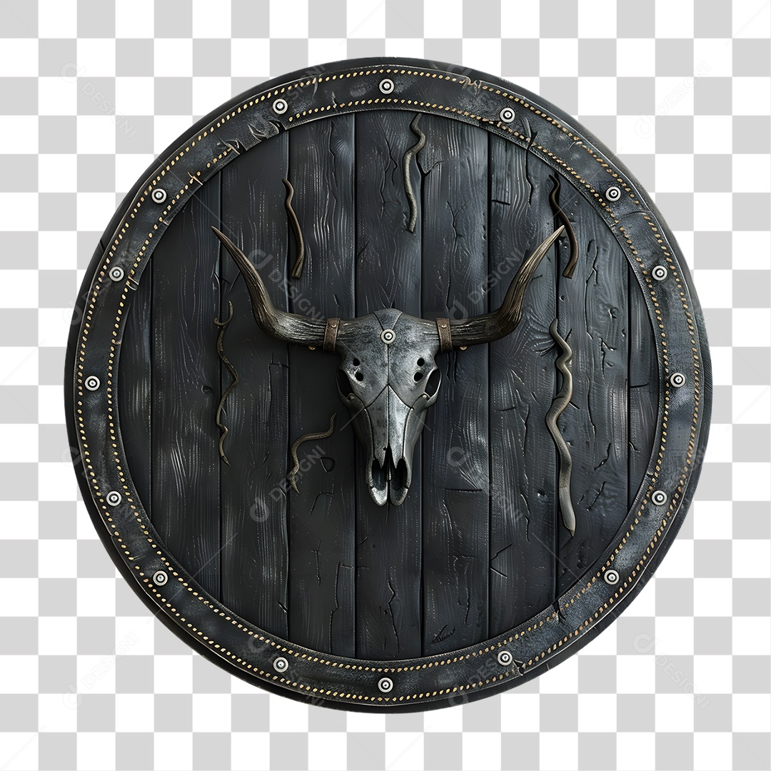 Placa de Couro com Crânio Bovino PNG Transparente