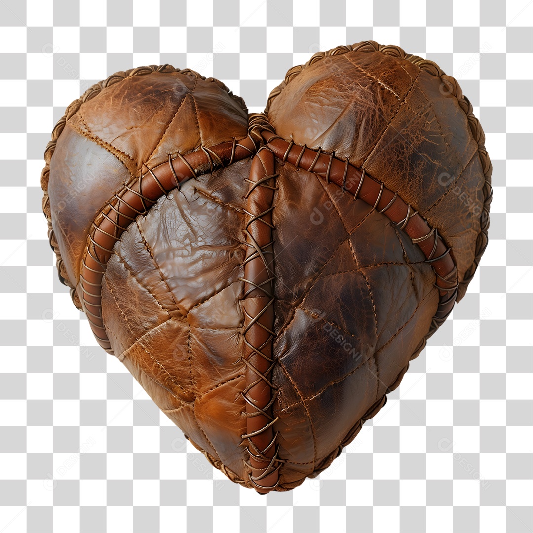 Coração de Couro Costurado PNG Transparente