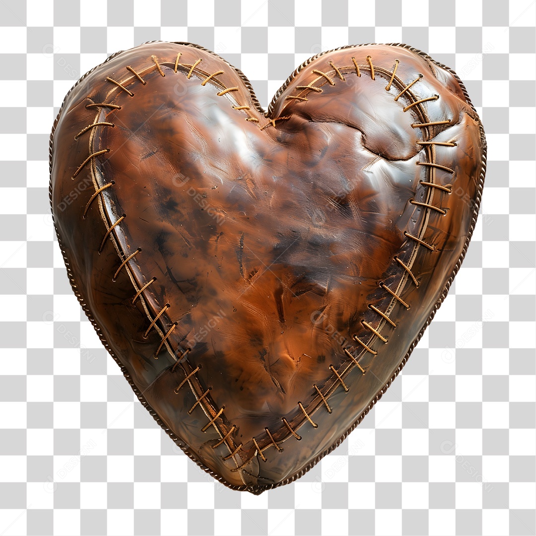 Coração de Couro Costurado PNG Transparente