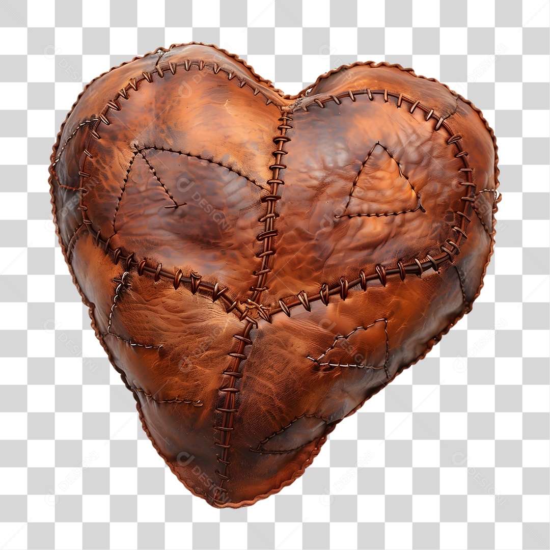 Coração de Couro Costurado PNG Transparente