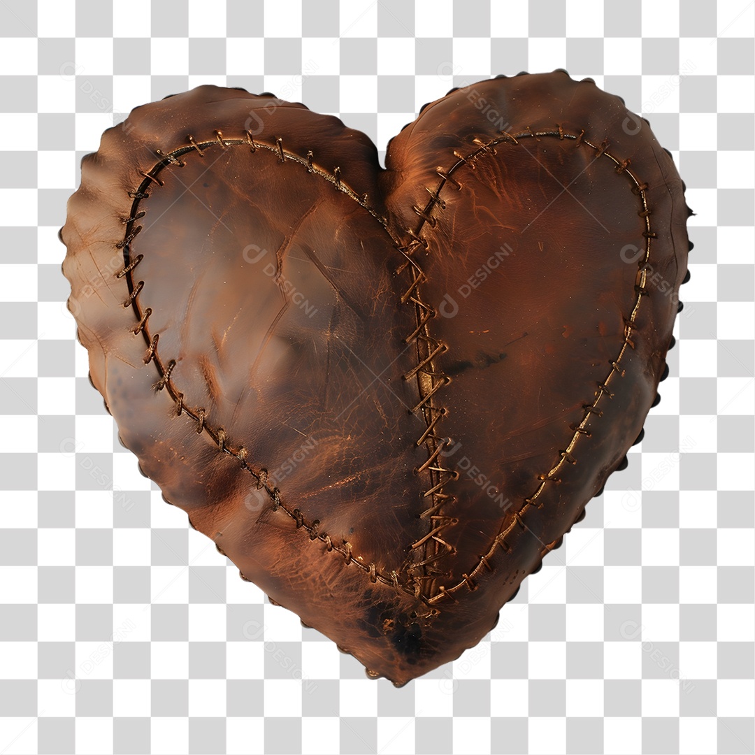 Coração de Couro Costurado PNG Transparente