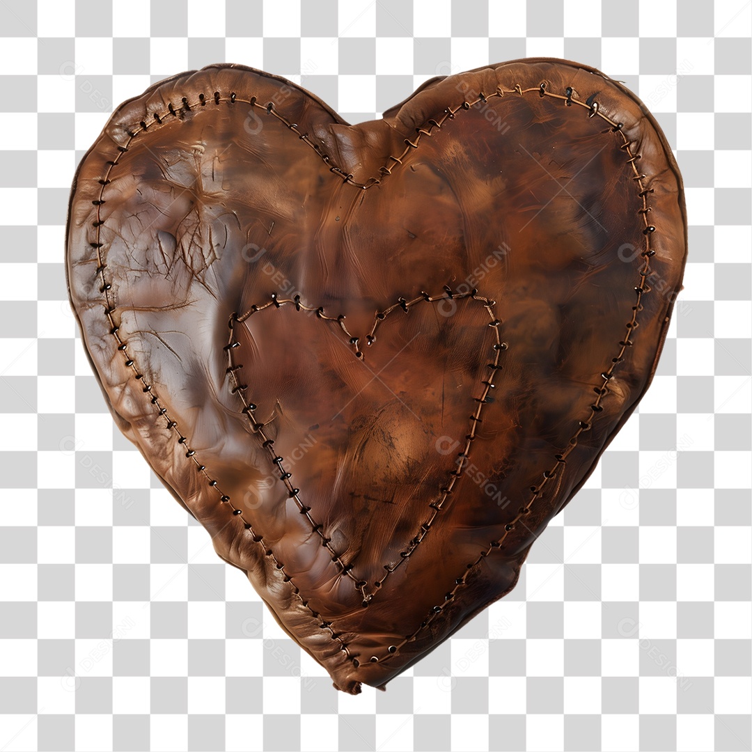 Coração de Couro Costurado PNG Transparente