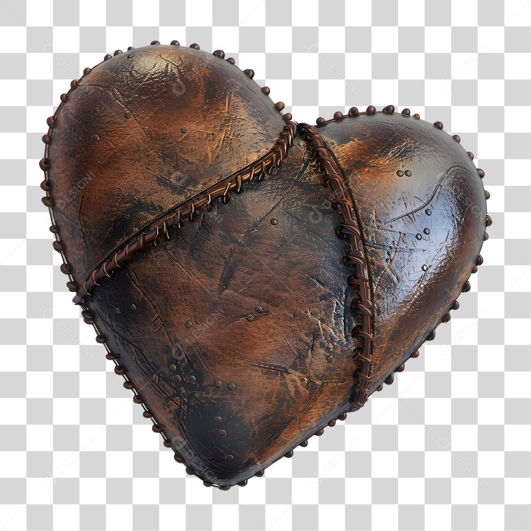 Coração de Couro Costurado PNG Transparente