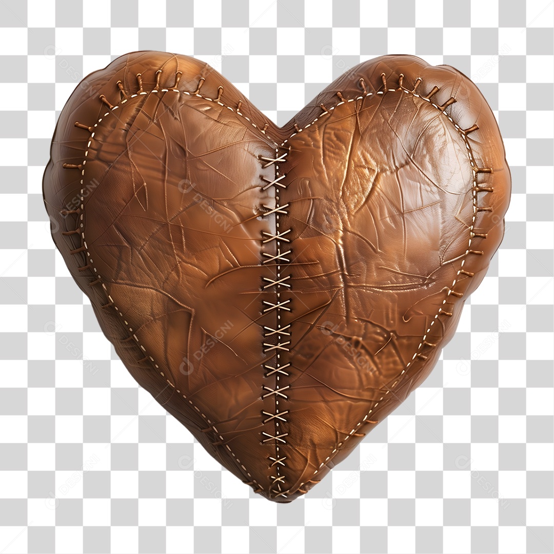 Coração de Couro Costurado PNG Transparente