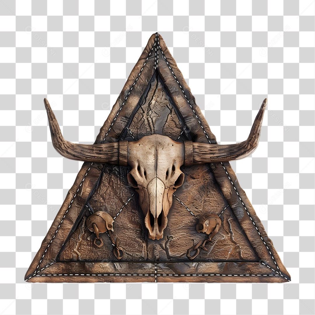 Triângulo de Couro com Crânio Bovino PNG Transparente