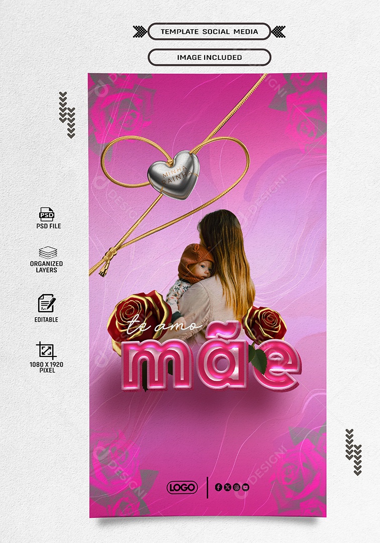 Story Dia das Mães 12 de Maio Te Amo Social Media PSD Editável