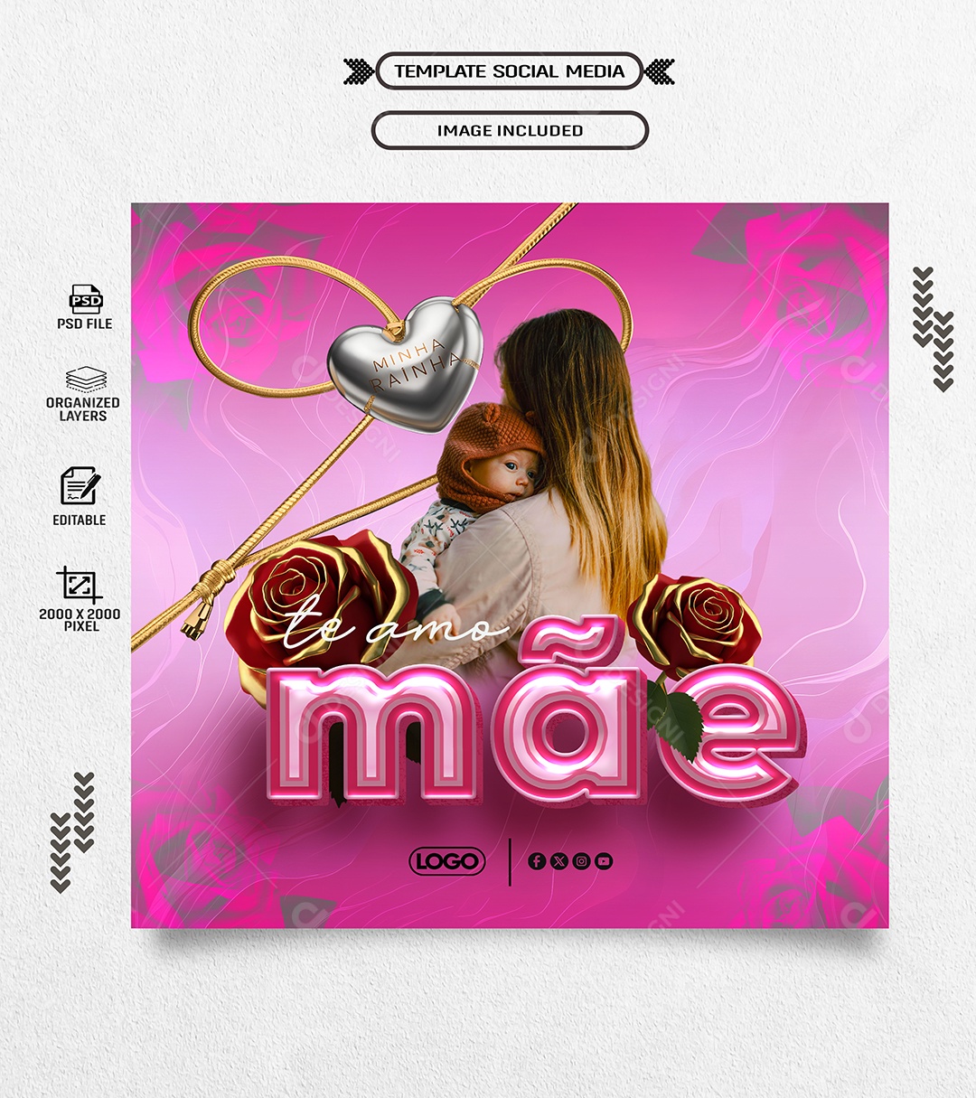 Dia das Mães 12 de Maio Te Amo Social Media PSD Editável