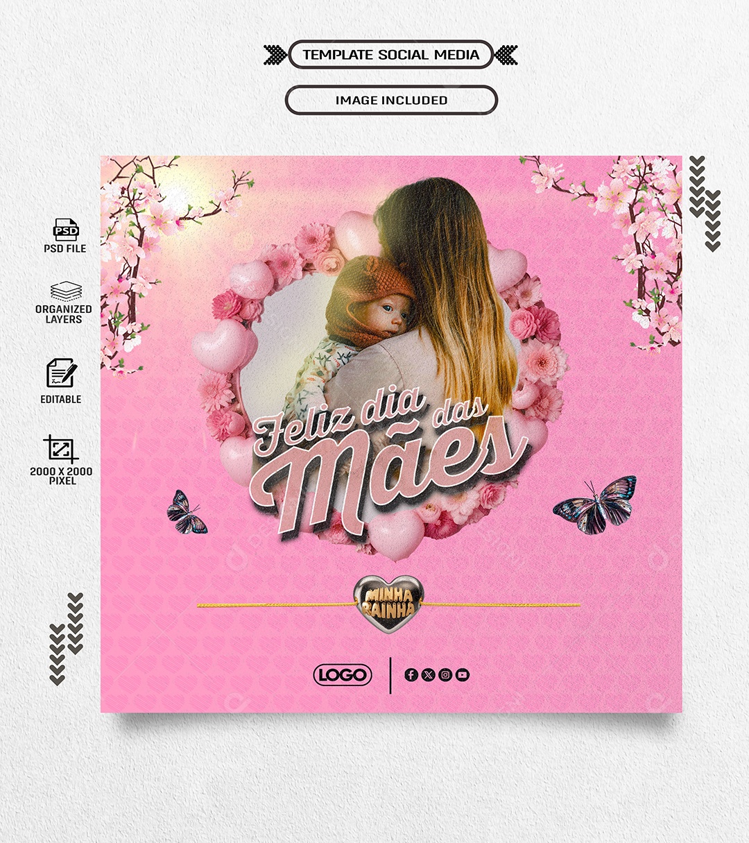 Feliz Dia das Mães 12 de Maio Minha Rainha Social Media PSD Editável