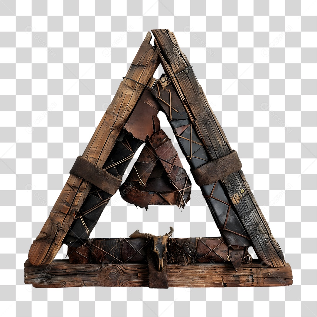 Triângulo de Madeira com Pedaços de Couro PNG Transparente