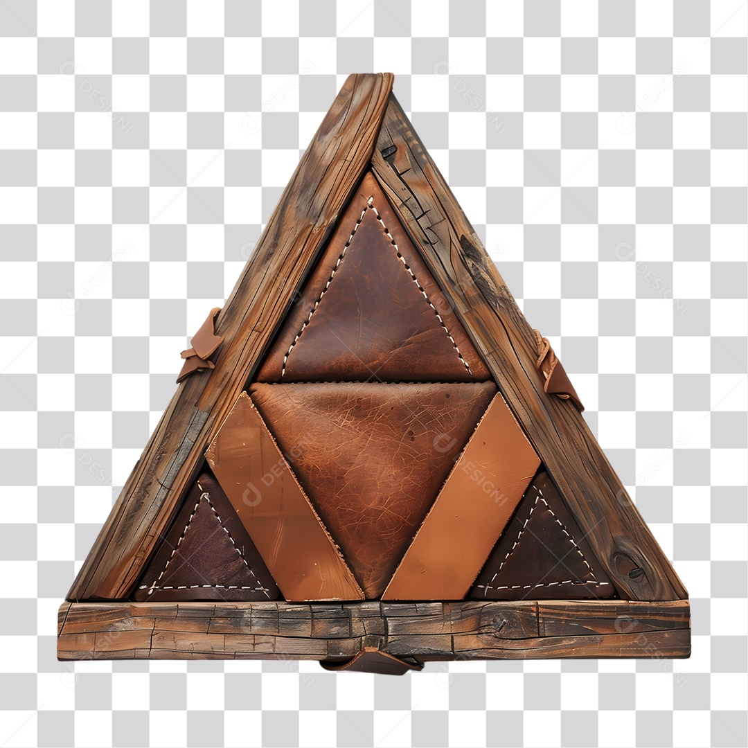 Triângulo de Madeira com Pedaços de Couro PNG Transparente