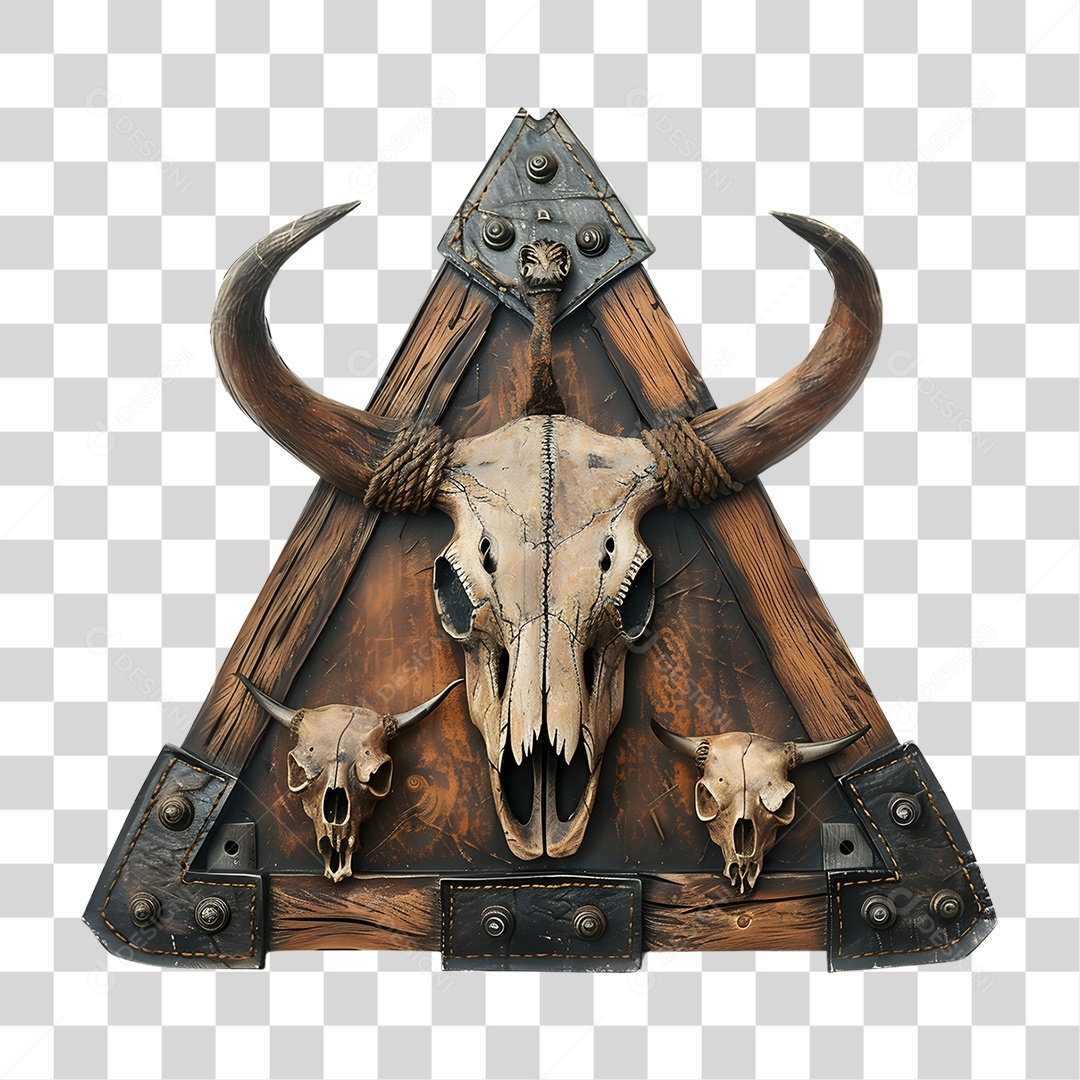 Triângulo de Madeira com Pedaços de Couro PNG Transparente