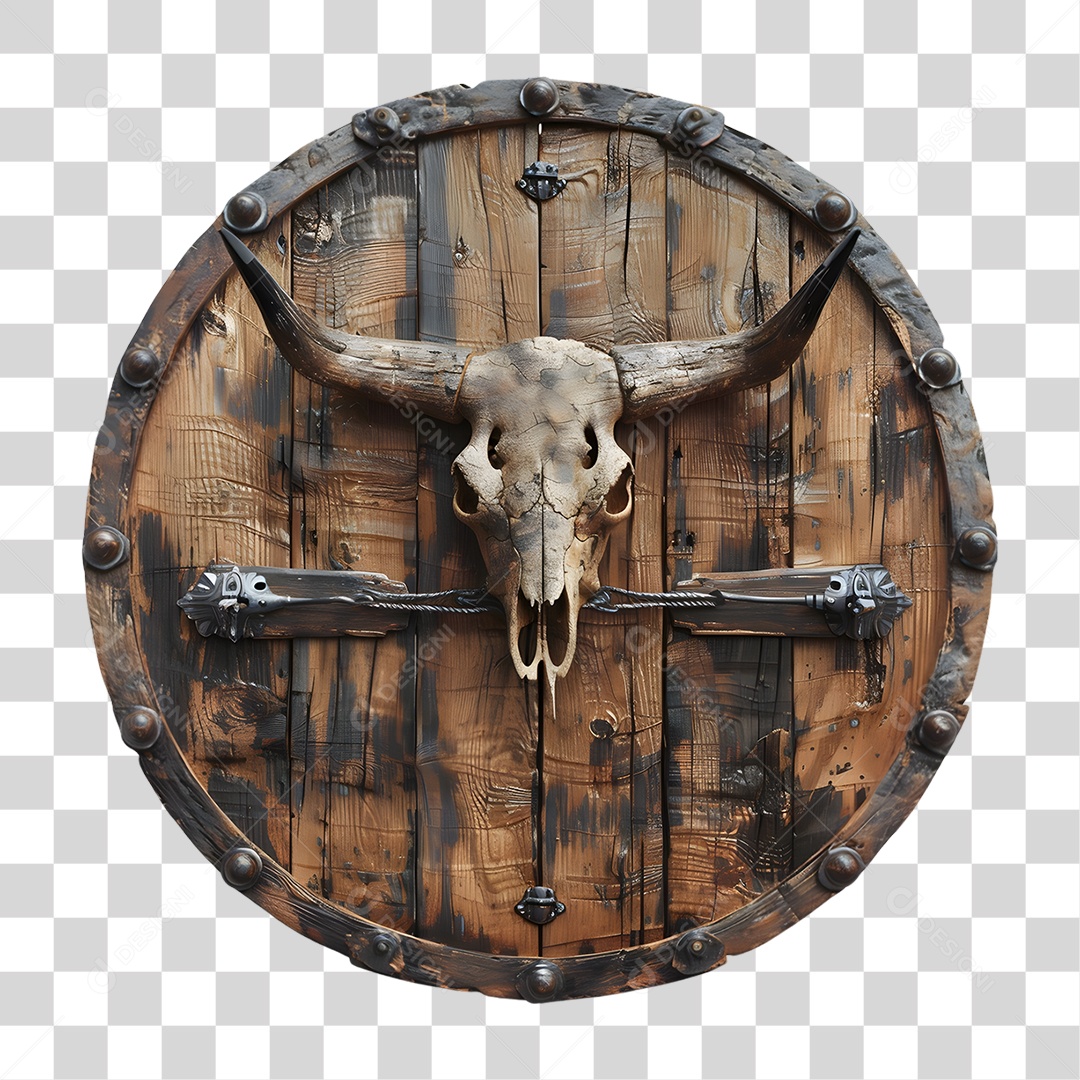 Placa de Madeira com Crânio Bovino PNG Transparente