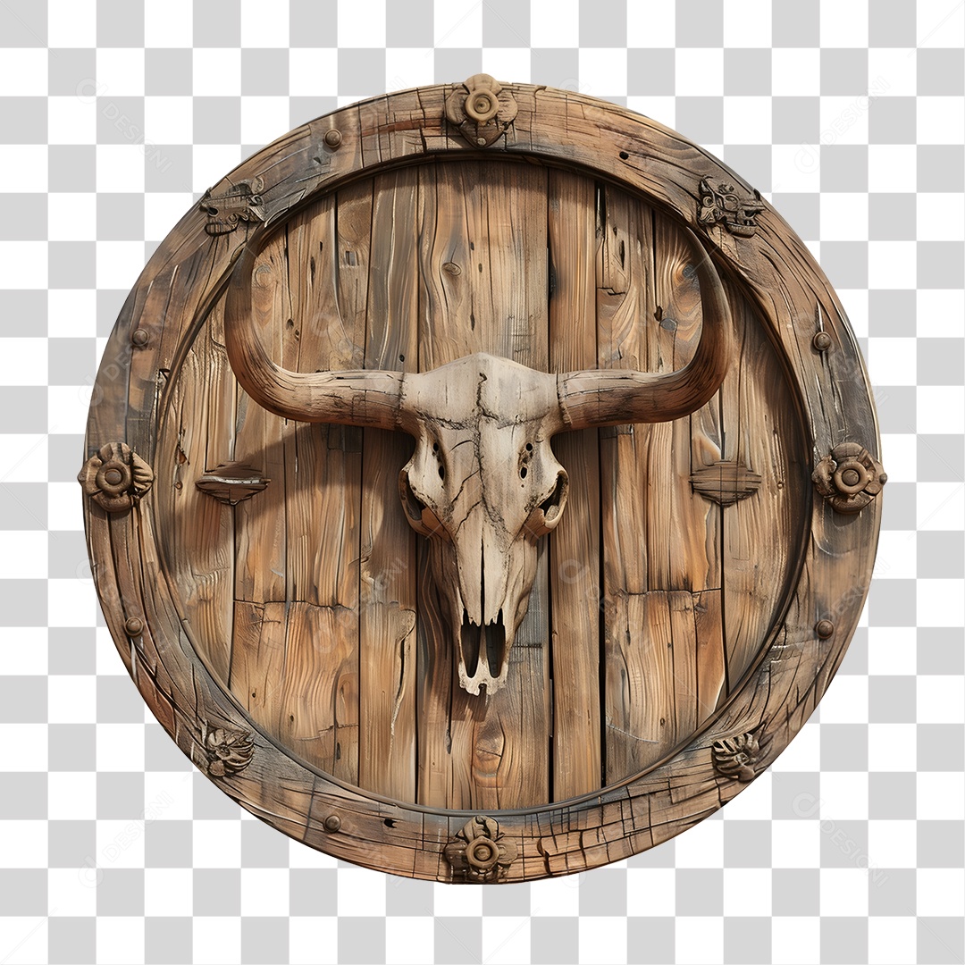 Placa de Madeira com Crânio Bovino PNG Transparente