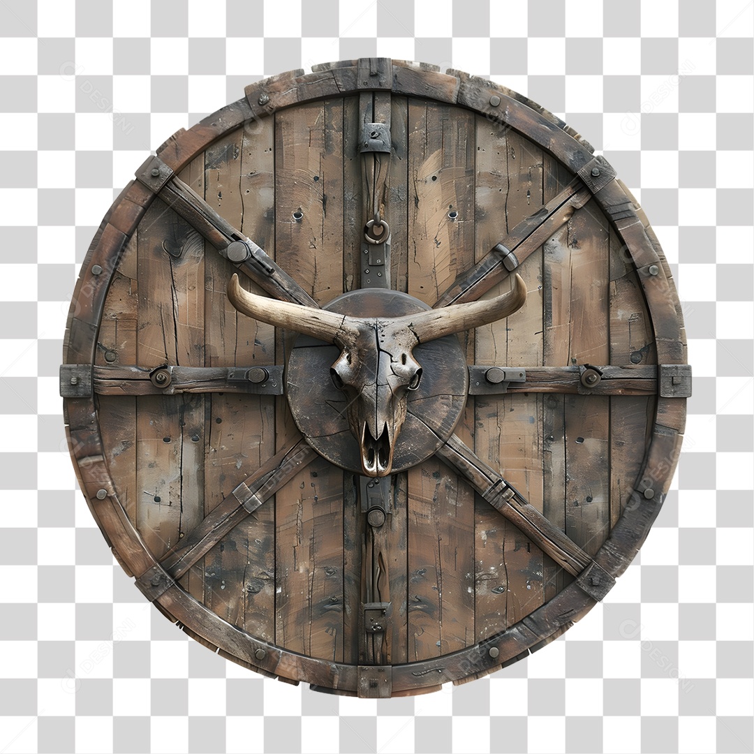 Placa de Madeira com Crânio Bovino PNG Transparente