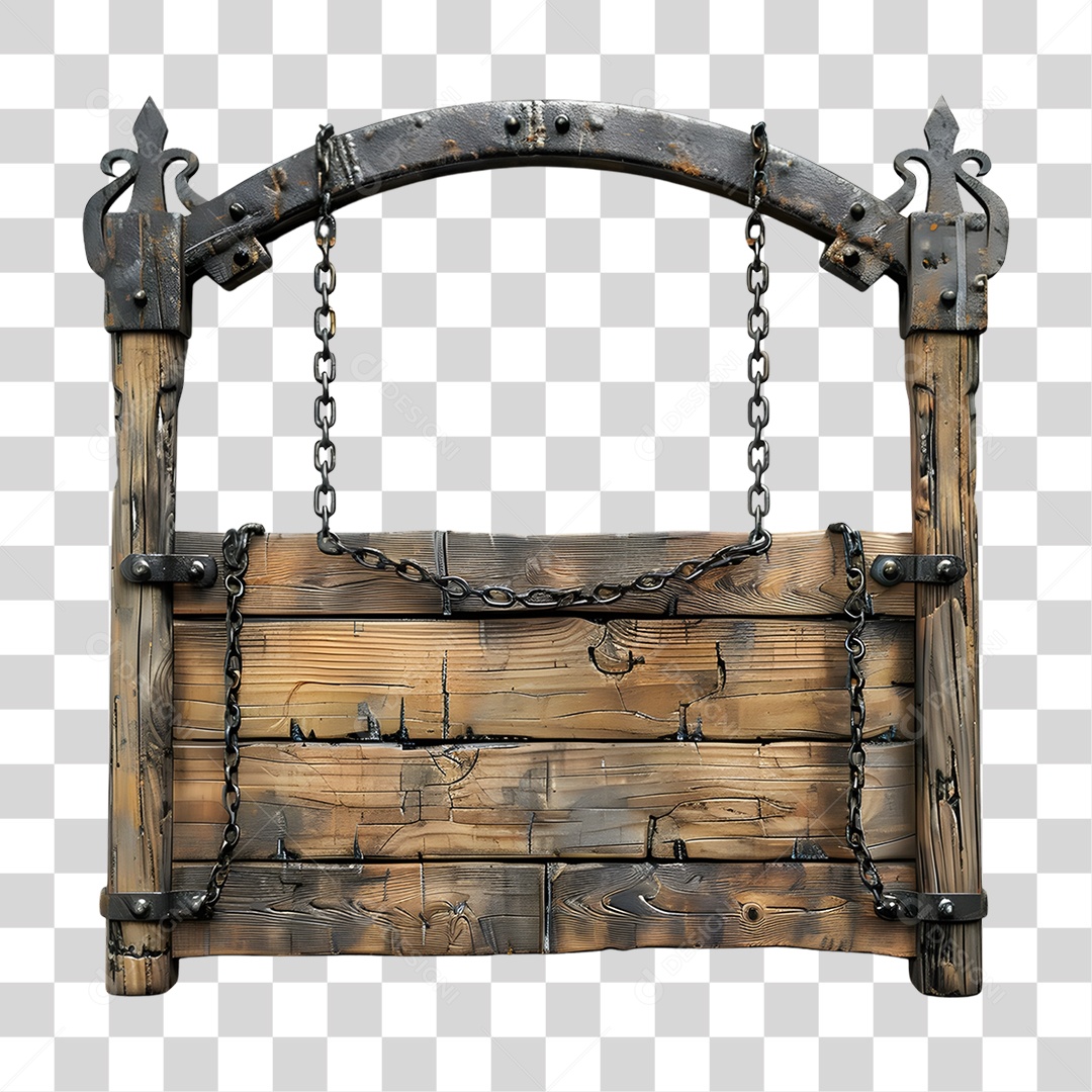 Placa de Madeira Correntes PNG Transparente