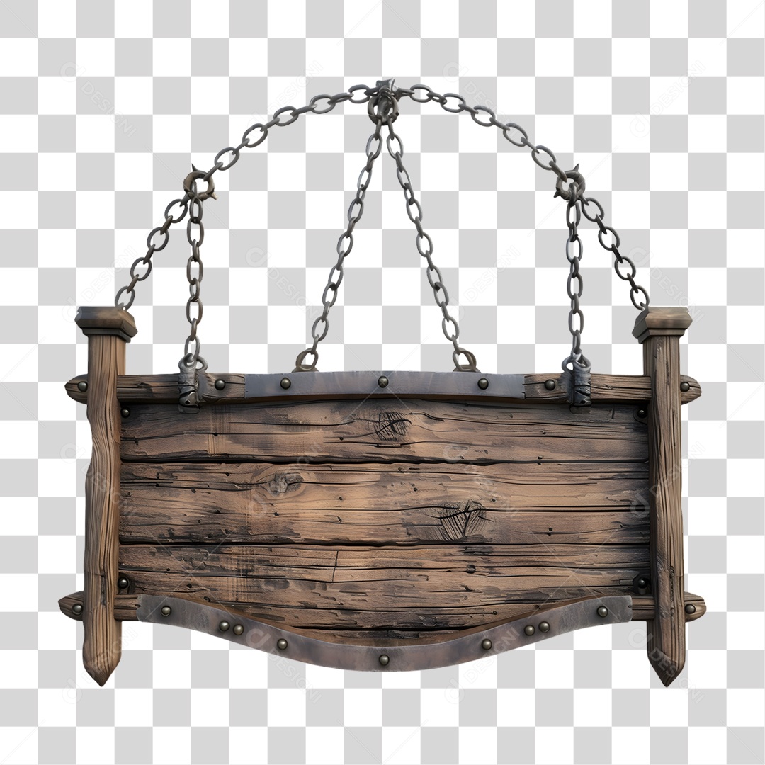 Placa de Madeira Correntes PNG Transparente