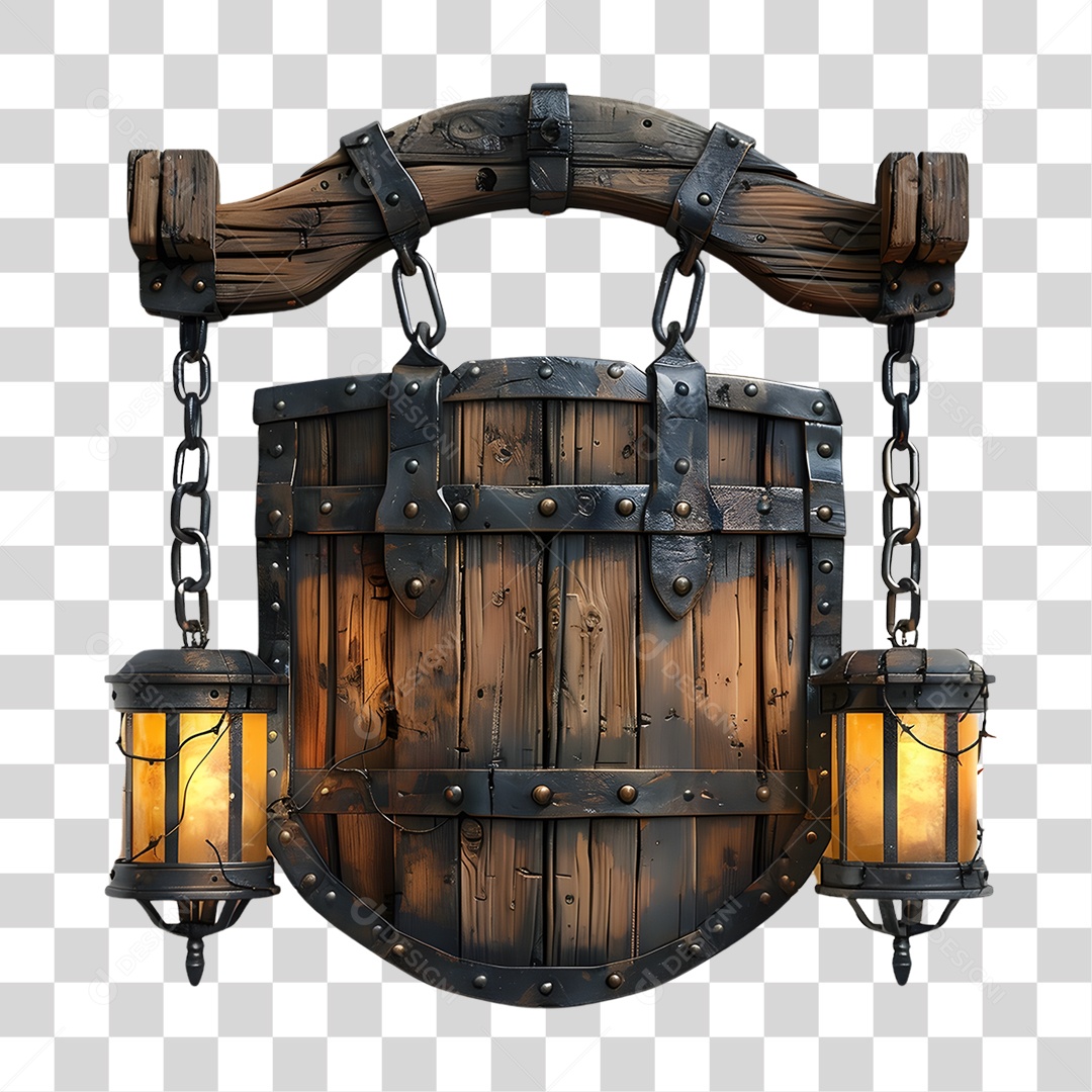 Placa de Madeira Correntes Luzes PNG Transparente