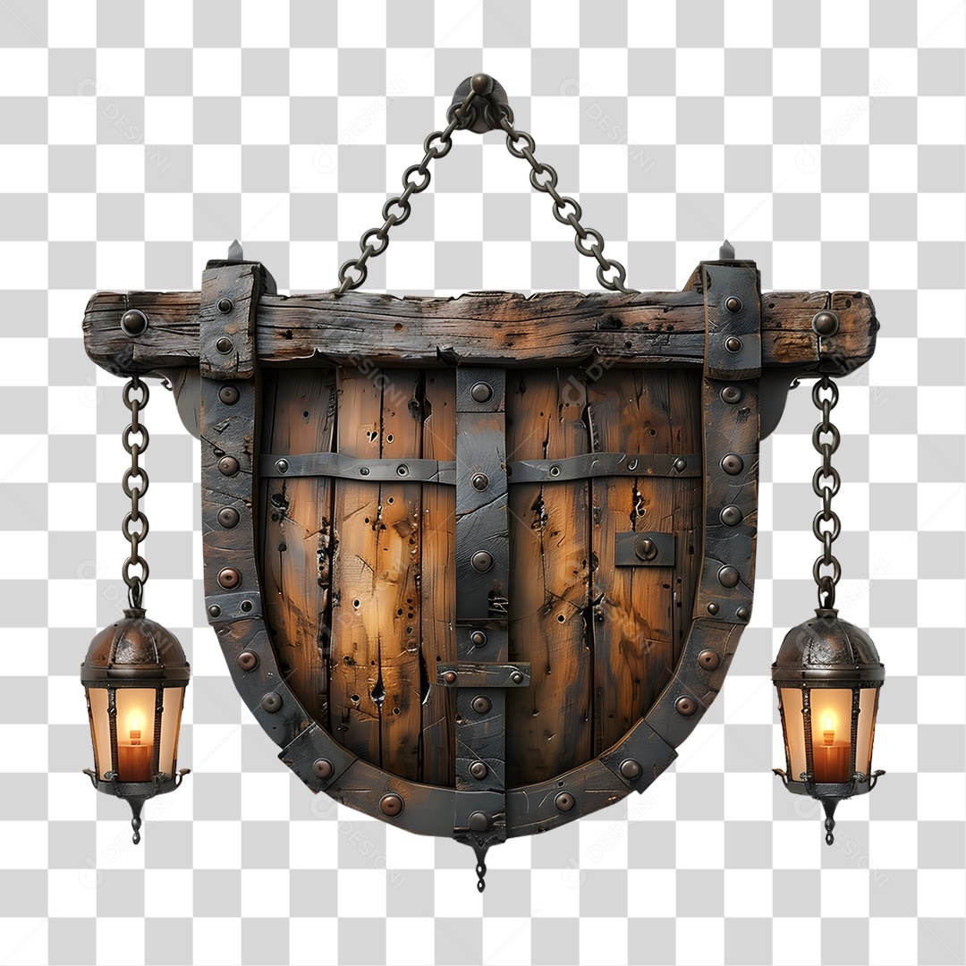 Placa de Madeira Correntes Luzes PNG Transparente