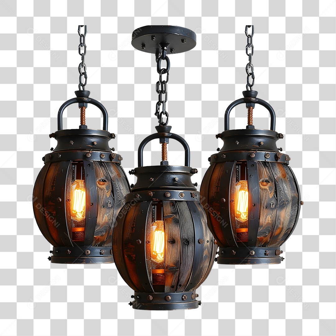 Lustre Antigo Metal Madeira Lâmpadas PNG Transparente
