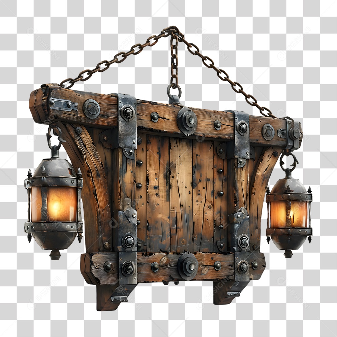 Placa de Madeira Correntes Luzes PNG Transparente