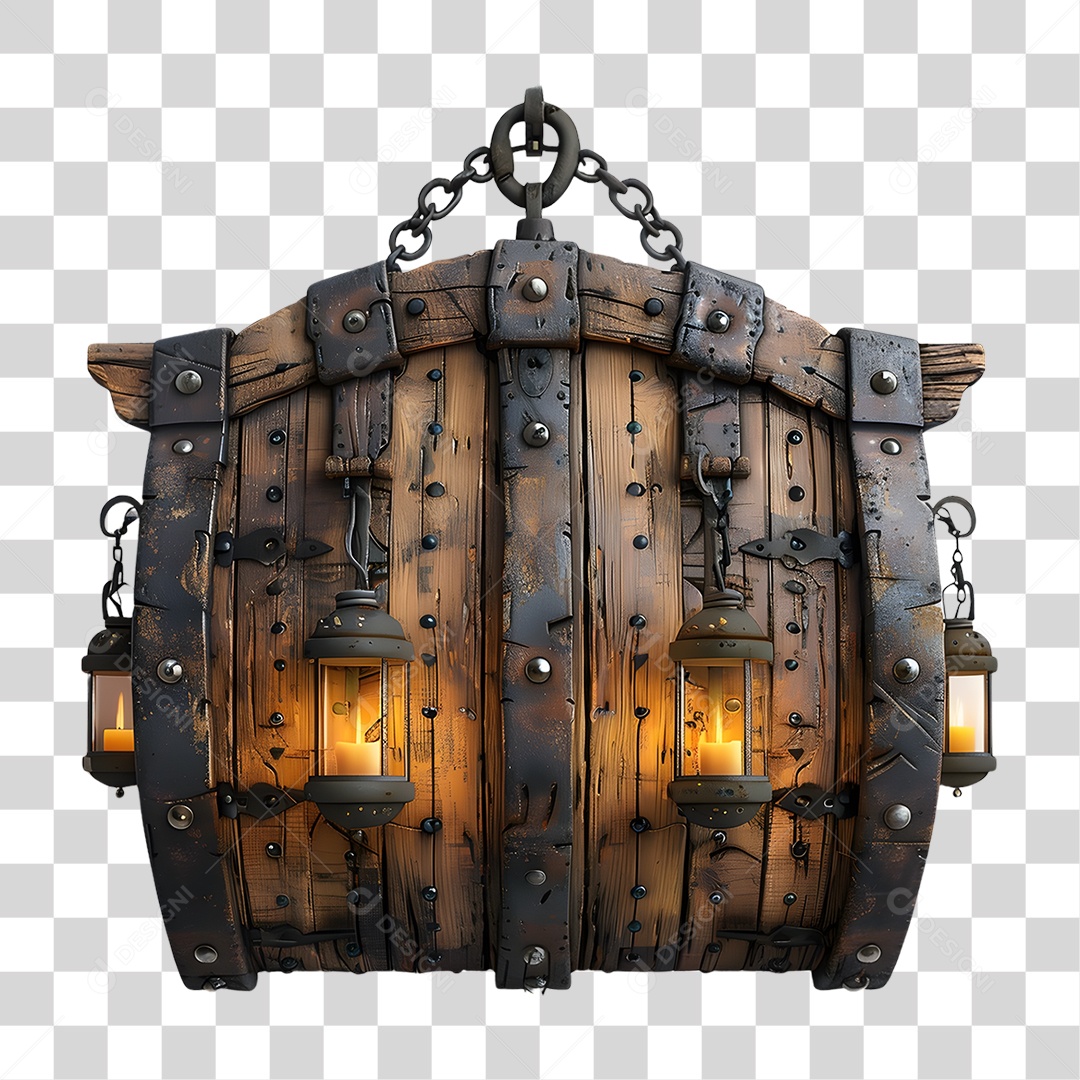 Placa de Madeira Correntes Luzes PNG Transparente