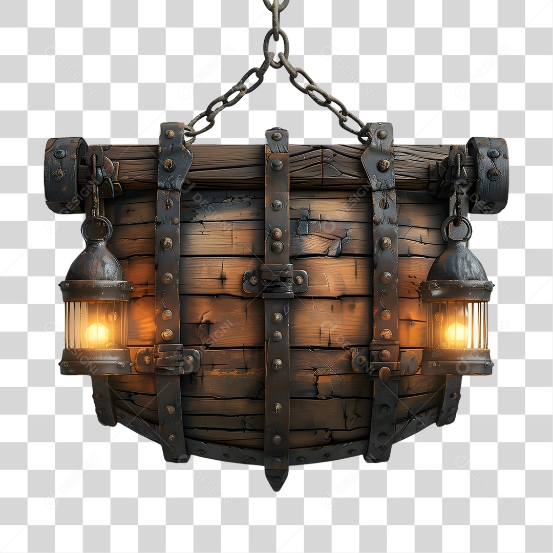 Placa de Madeira Correntes Luzes PNG Transparente