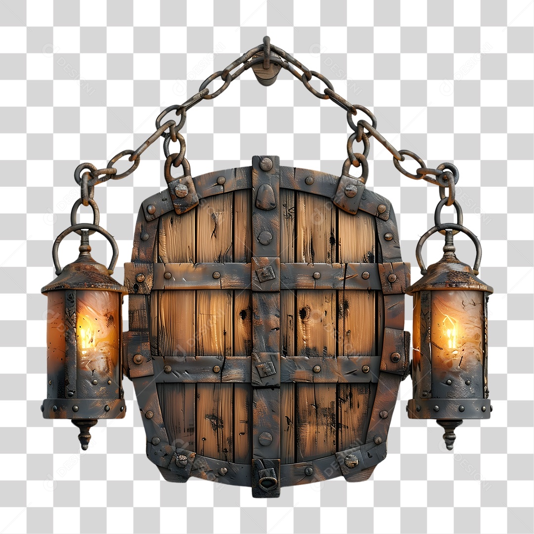 Placa de Madeira Correntes Luzes PNG Transparente