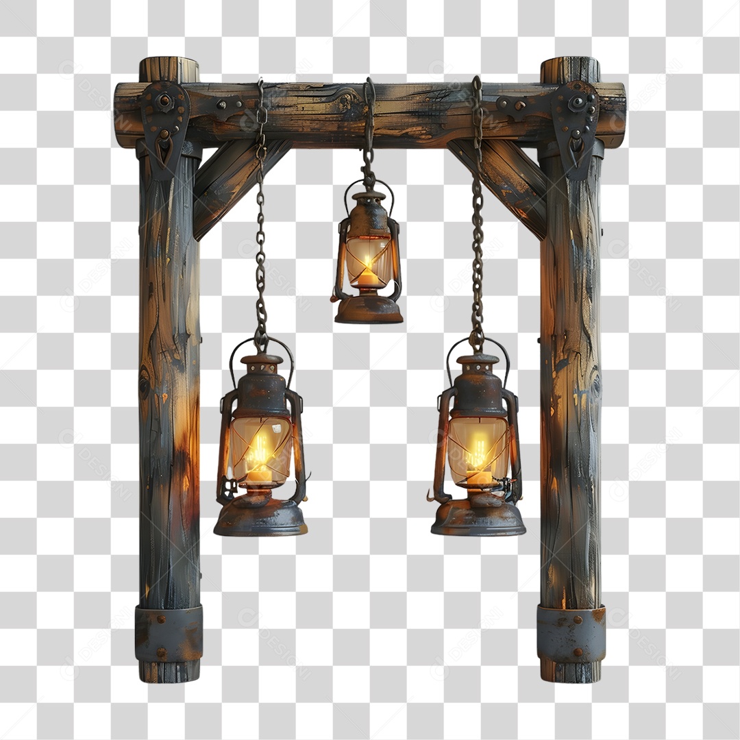 Portal de Madeira Correntes Luzes PNG Transparente