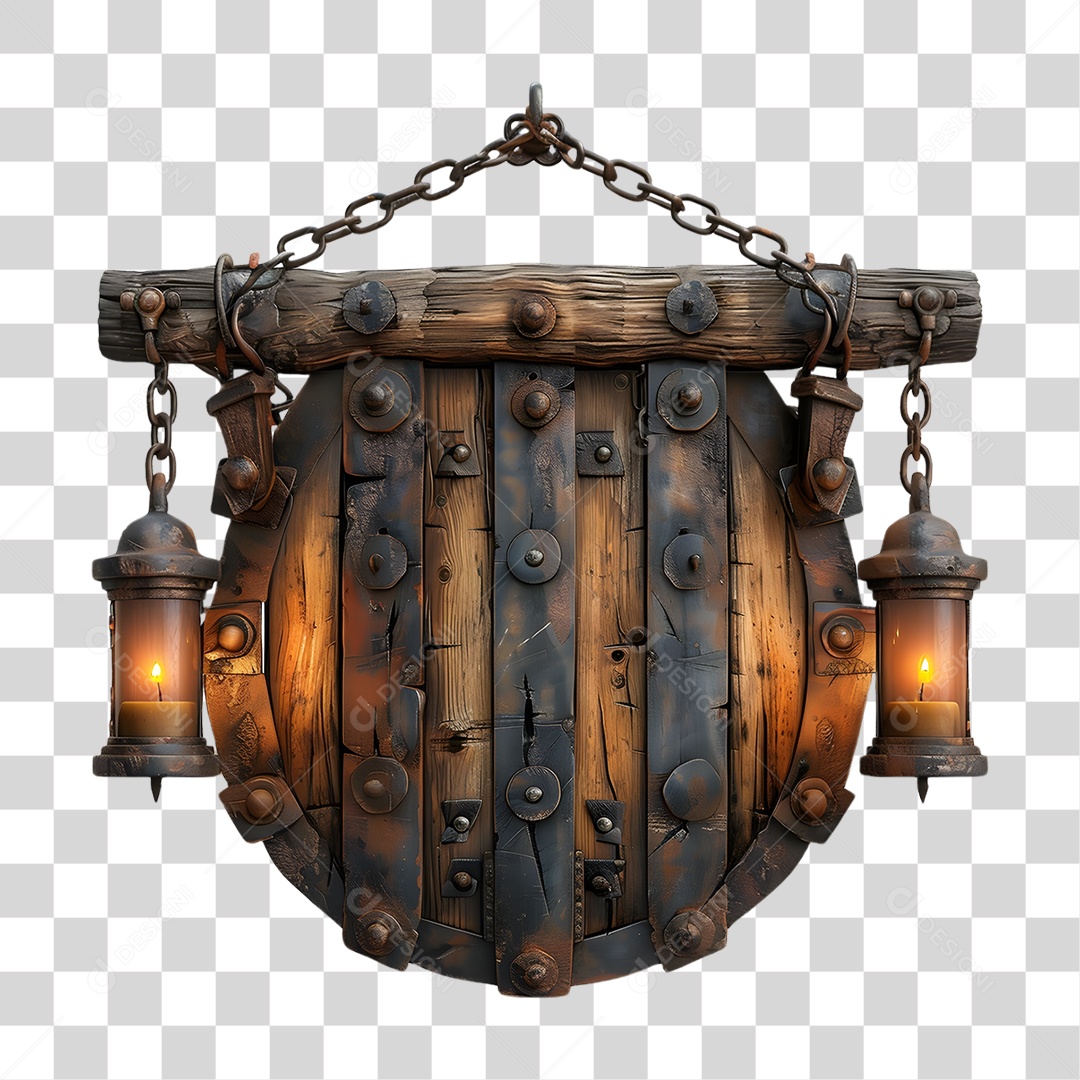 Placa de Madeira Correntes Luzes PNG Transparente