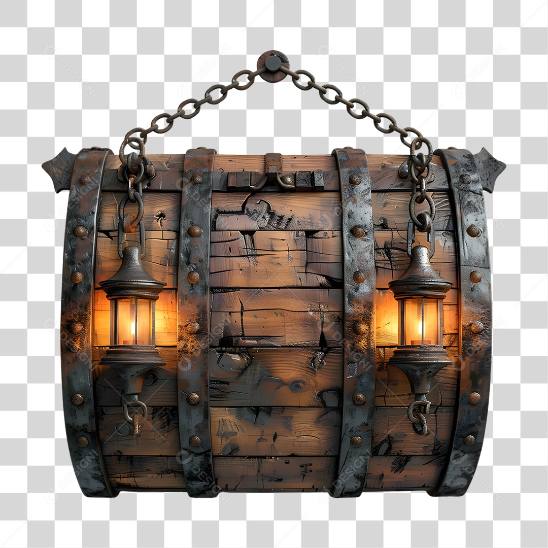 Placa de Madeira Correntes Luzes PNG Transparente