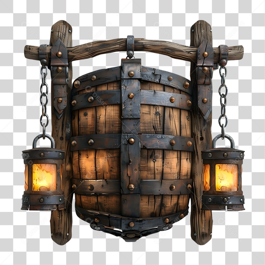 Placa de Madeira Correntes Luzes PNG Transparente