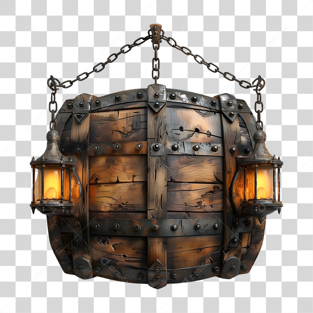 Placa de Madeira Correntes Luzes PNG Transparente