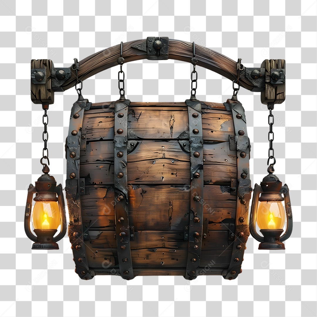 Placa de Madeira Correntes Luzes PNG Transparente