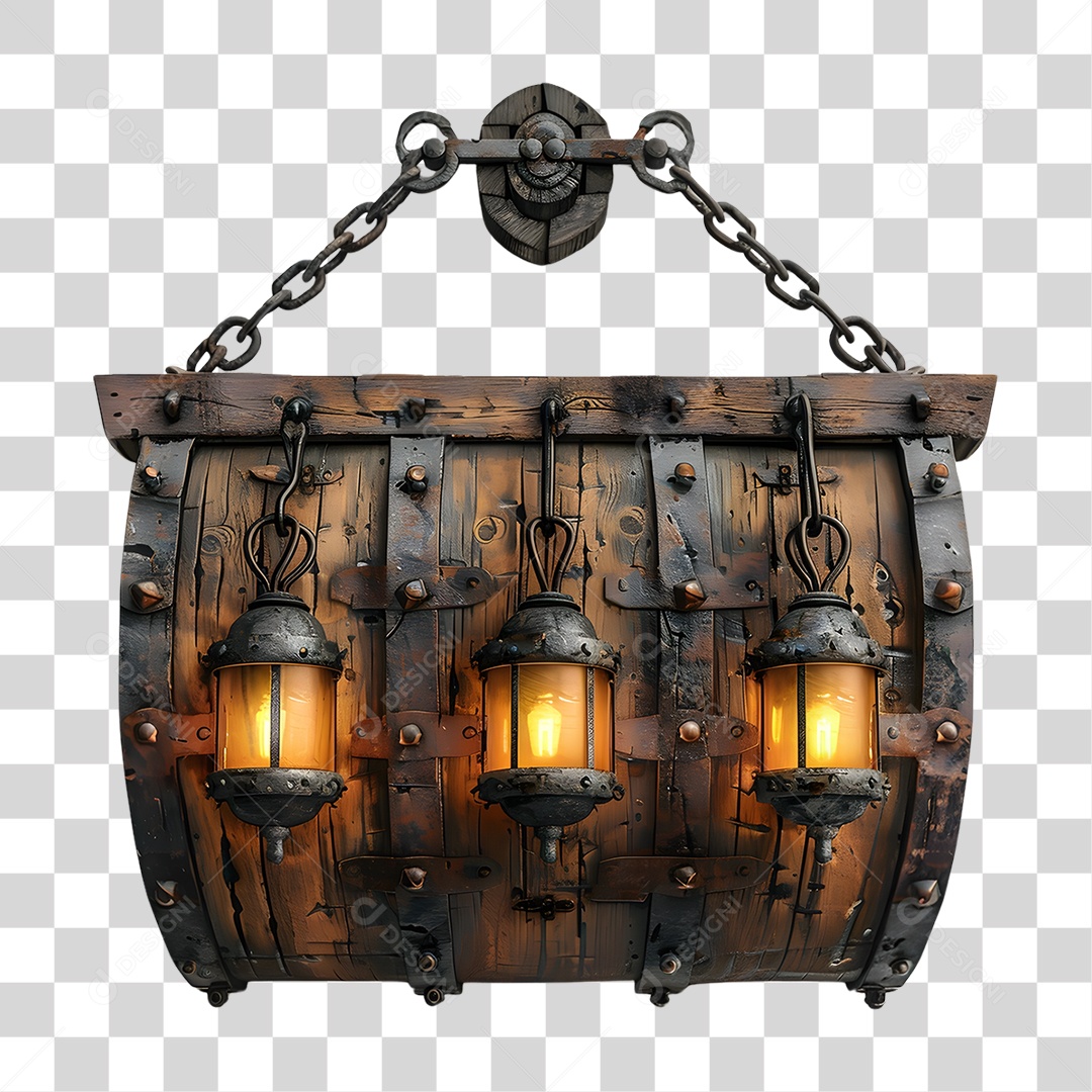 Placa de Madeira Correntes Luzes PNG Transparente