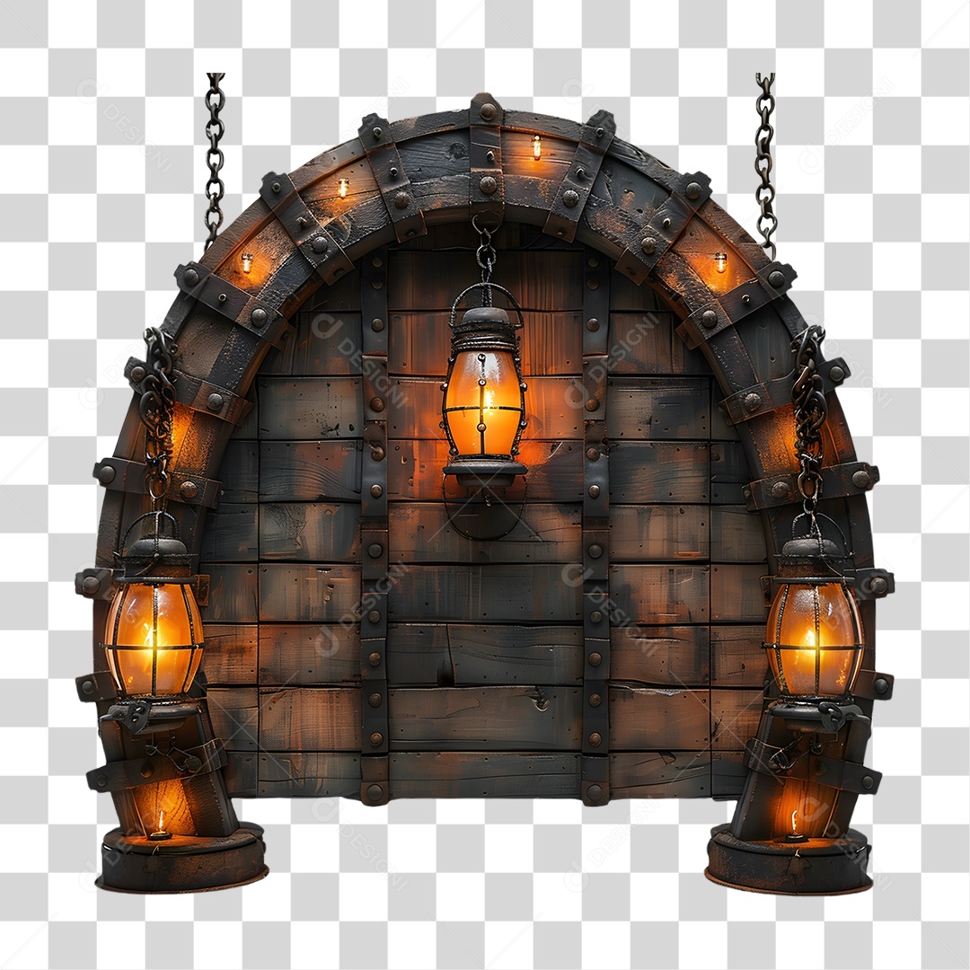 Placa de Madeira Correntes Luzes PNG Transparente