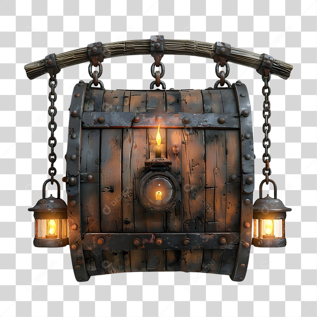 Placa de Madeira Correntes Luzes PNG Transparente