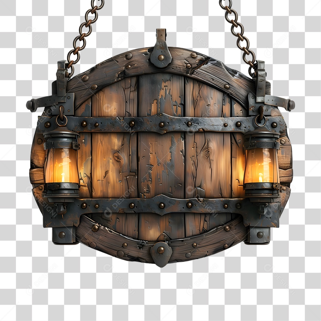 Placa de Madeira Correntes Luzes PNG Transparente