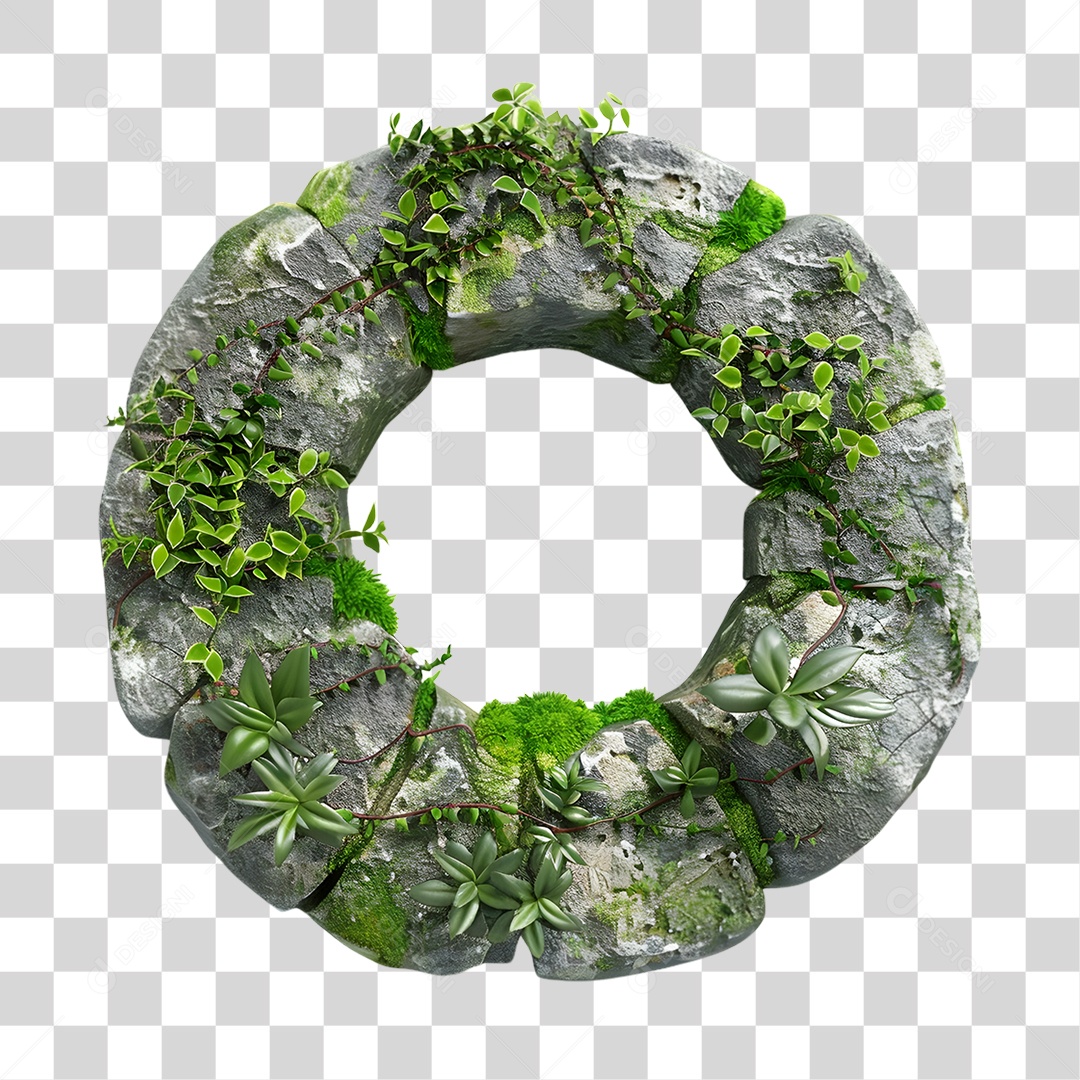 Roda de Pedra Coberta de Plantas PNG Transparente