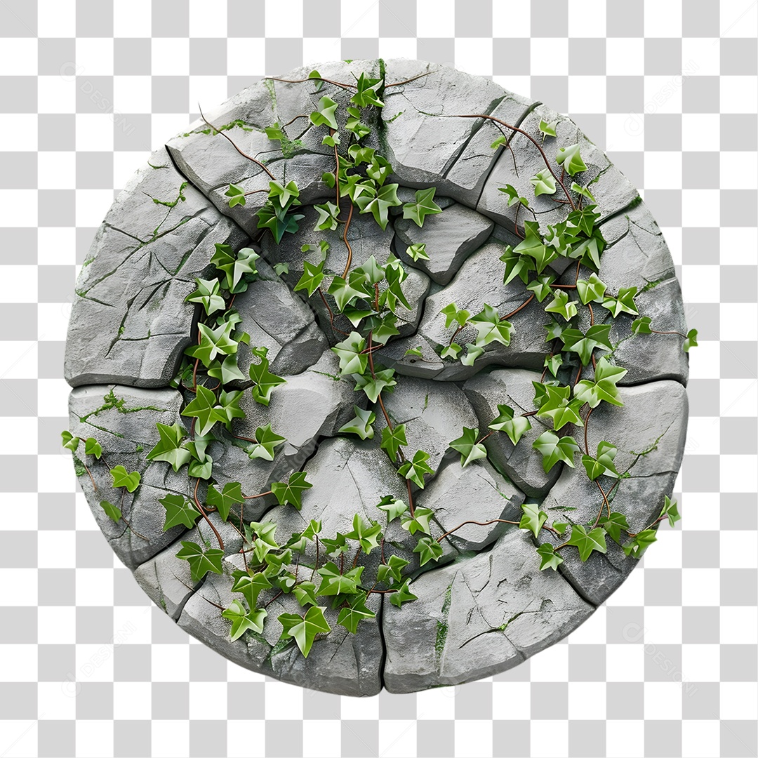 Roda de Pedra Coberta de Plantas PNG Transparente