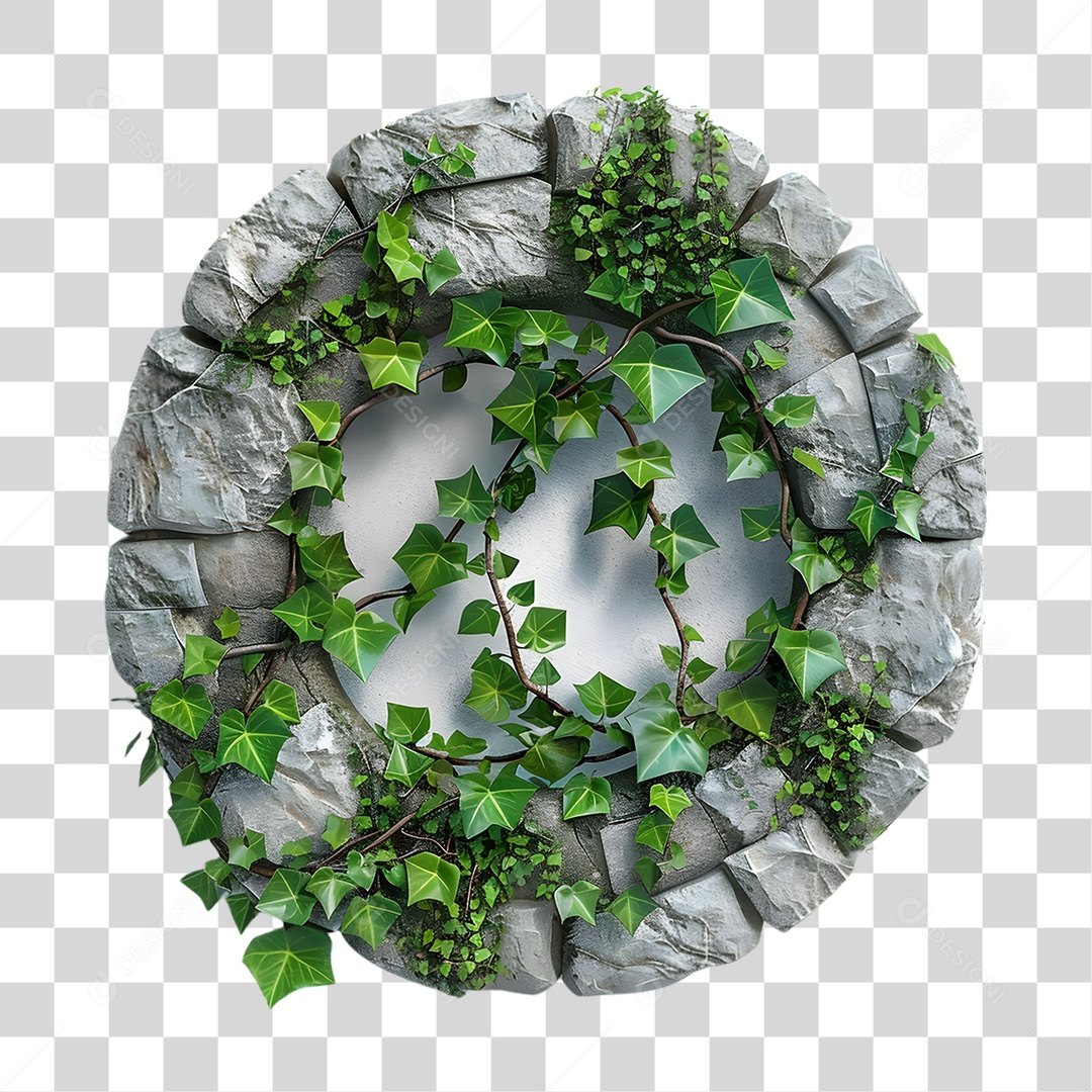 Roda de Pedra Coberta de Plantas PNG Transparente