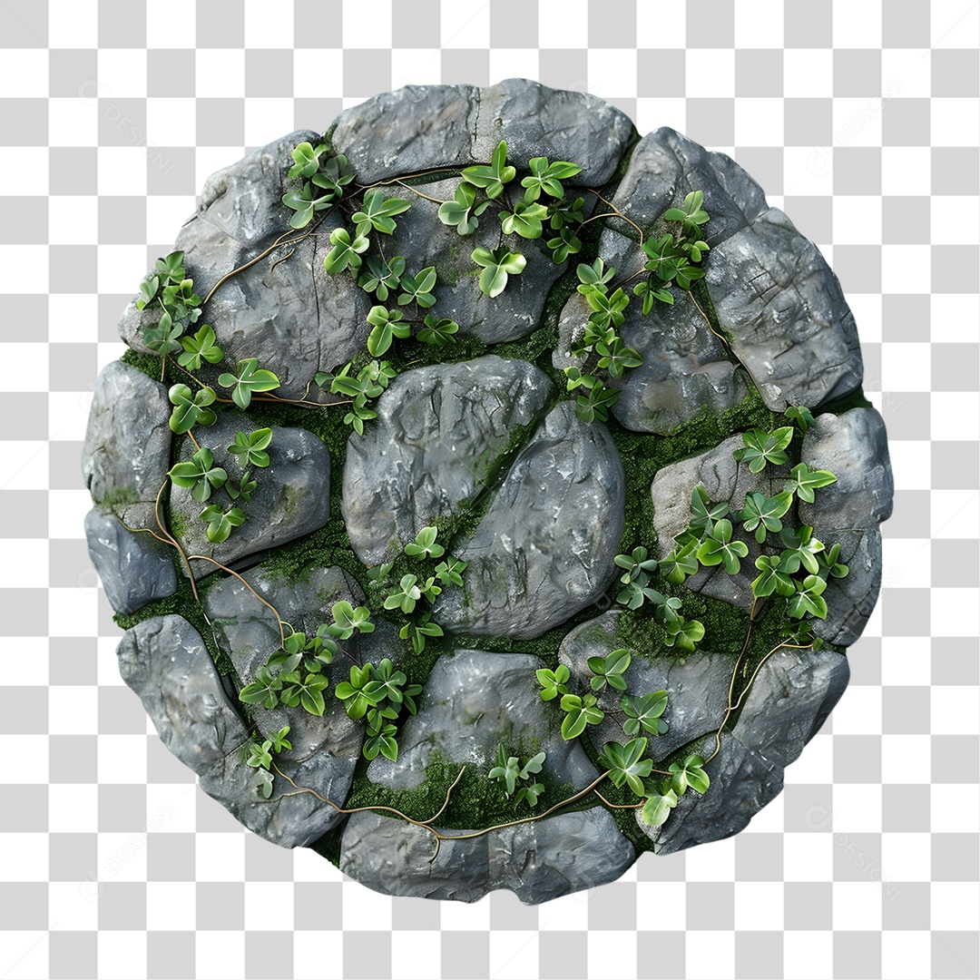 Roda de Pedra Coberta de Plantas PNG Transparente