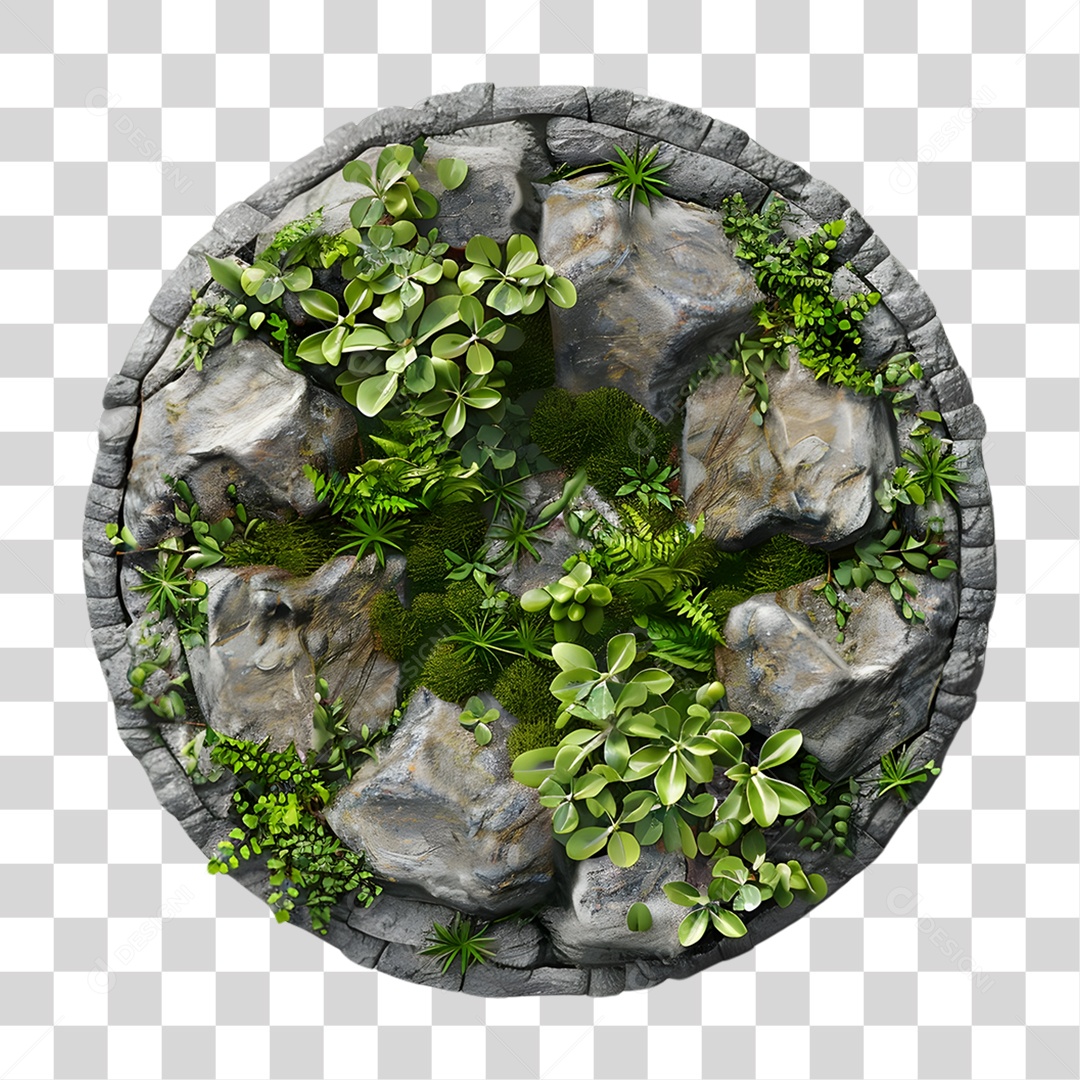 Roda de Pedra Coberta de Plantas PNG Transparente
